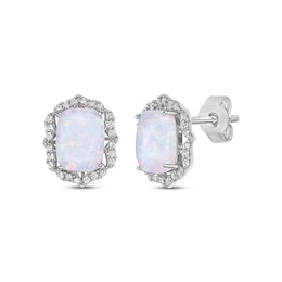 Cushion-Cut Lab-Created Opal & White Lab-Created Sapphire Arabesque Stud Earrings Sterling Silver