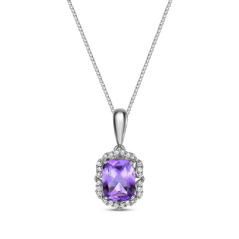 Main Image 1 of Cushion-Cut Amethyst & White Lab-Created Sapphire Arabesque Necklace Sterling Silver 18&quot;