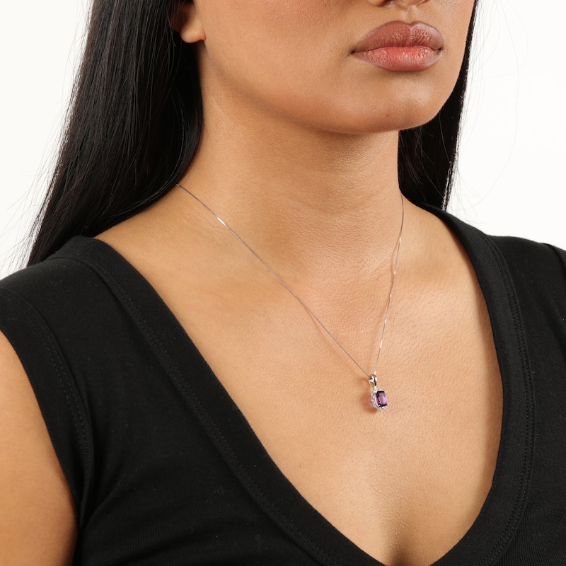 Main Image 3 of Cushion-Cut Amethyst & White Lab-Created Sapphire Arabesque Necklace Sterling Silver 18&quot;