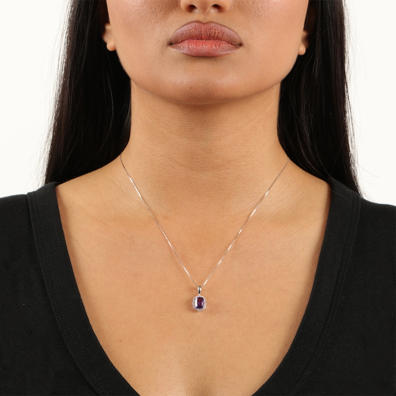 Main Image 4 of Cushion-Cut Amethyst & White Lab-Created Sapphire Arabesque Necklace Sterling Silver 18&quot;