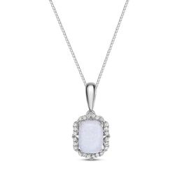 Cushion-Cut Lab-Created Opal & White Lab-Created Sapphire Arabesque Necklace Sterling Silver 18&quot;