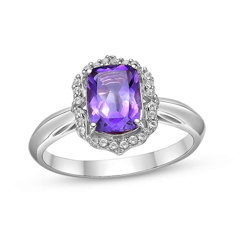 Cushion-Cut Amethyst & White Lab-Created Sapphire Arabesque Ring ...