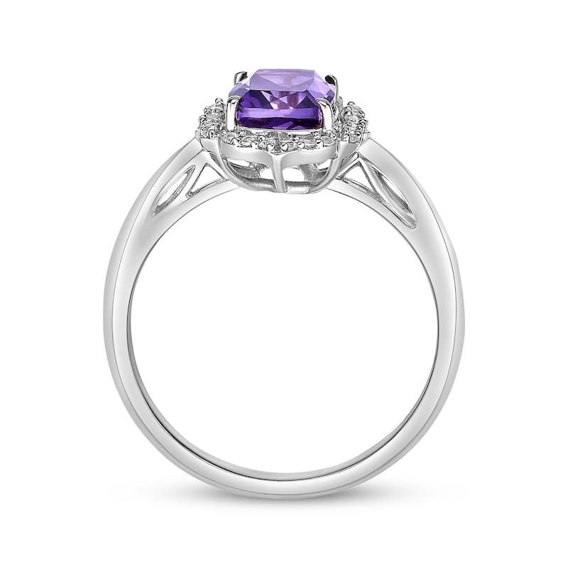 Main Image 3 of Cushion-Cut Amethyst & White Lab-Created Sapphire Arabesque Ring Sterling Silver