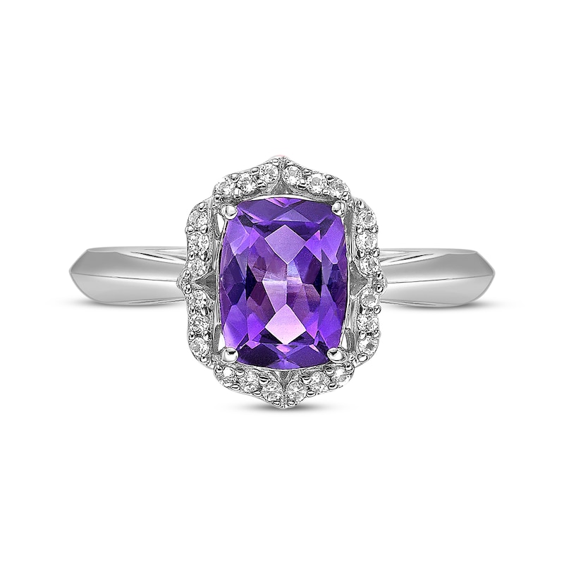 Main Image 4 of Cushion-Cut Amethyst & White Lab-Created Sapphire Arabesque Ring Sterling Silver