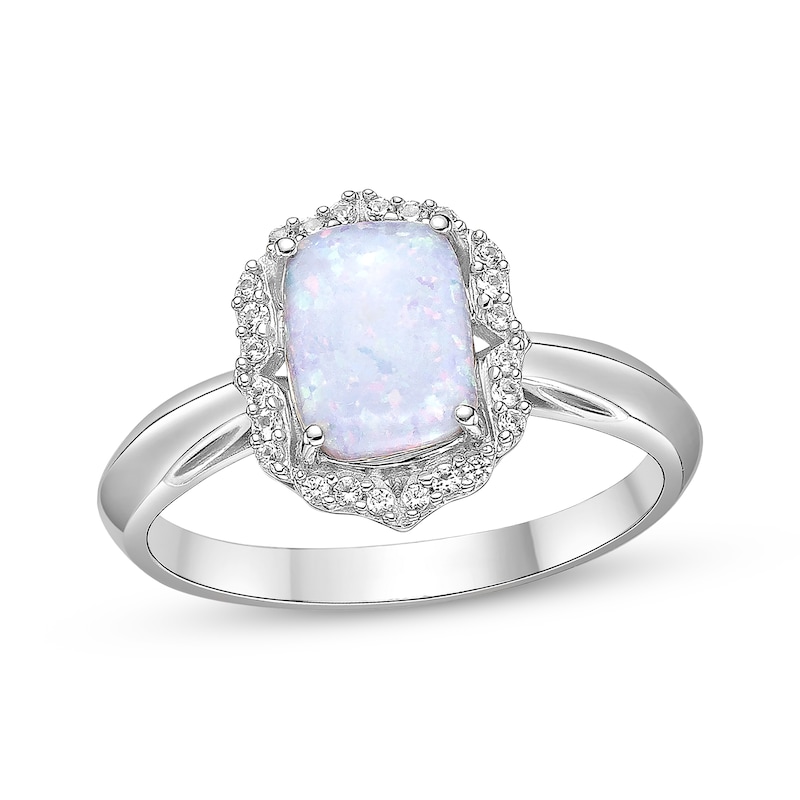 Cushion-Cut Lab-Created Opal & White Lab-Created Sapphire Arabesque ...