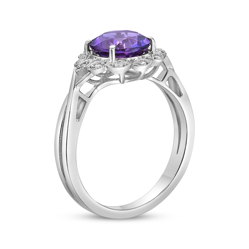 Main Image 2 of Amethyst & White Lab-Created Sapphire Scalloped Frame Ring Sterling Silver