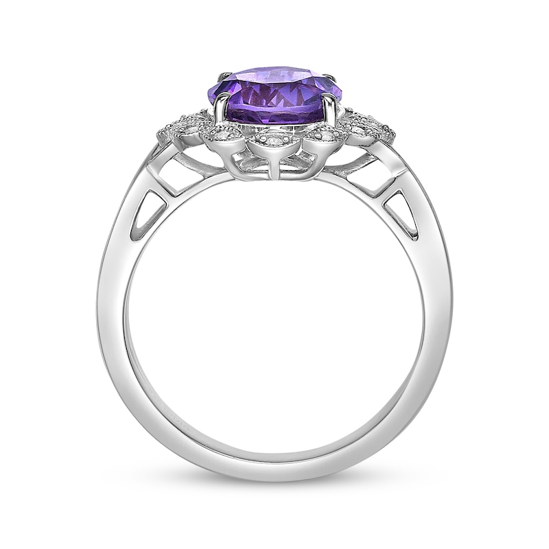 Main Image 3 of Amethyst & White Lab-Created Sapphire Scalloped Frame Ring Sterling Silver