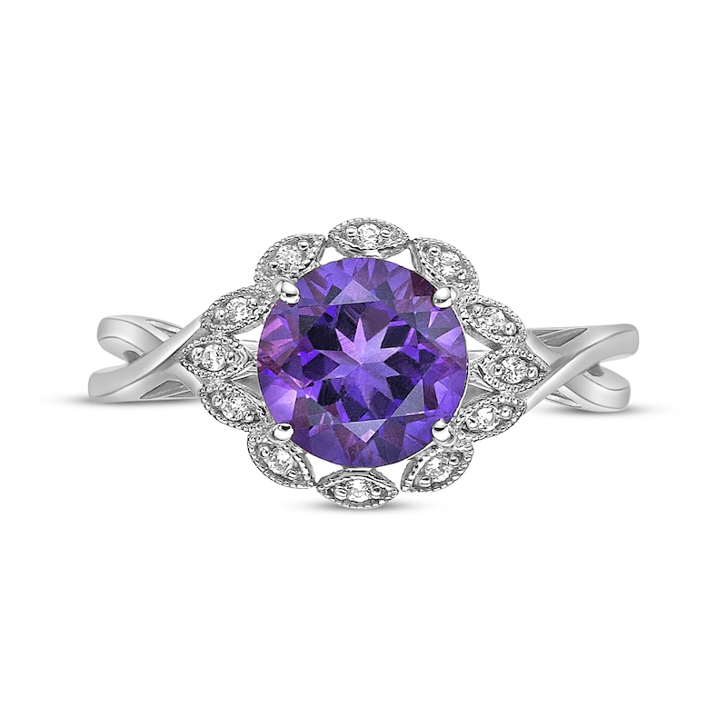 Main Image 4 of Amethyst & White Lab-Created Sapphire Scalloped Frame Ring Sterling Silver