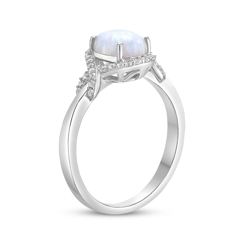 Oval-Cut Lab-Created Opal & White Lab-Created Sapphire Ring Sterling ...