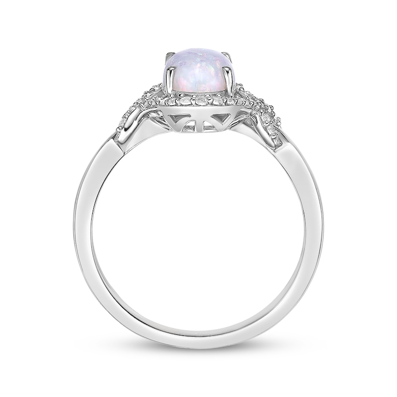 Oval-Cut Lab-Created Opal & White Lab-Created Sapphire Ring Sterling Silver