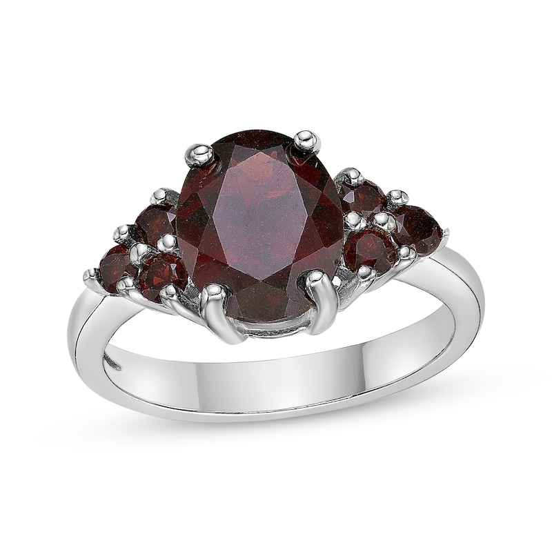 Main Image 1 of Oval-Cut Garnet Cluster Ring Sterling Silver