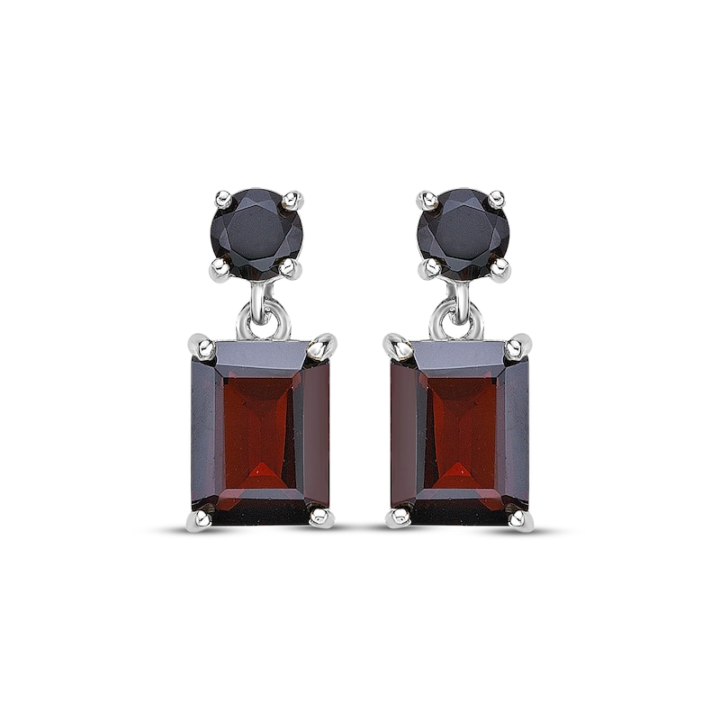 Main Image 2 of Rectangle & Round-Cut Garnet Dangle Earrings Sterling Silver