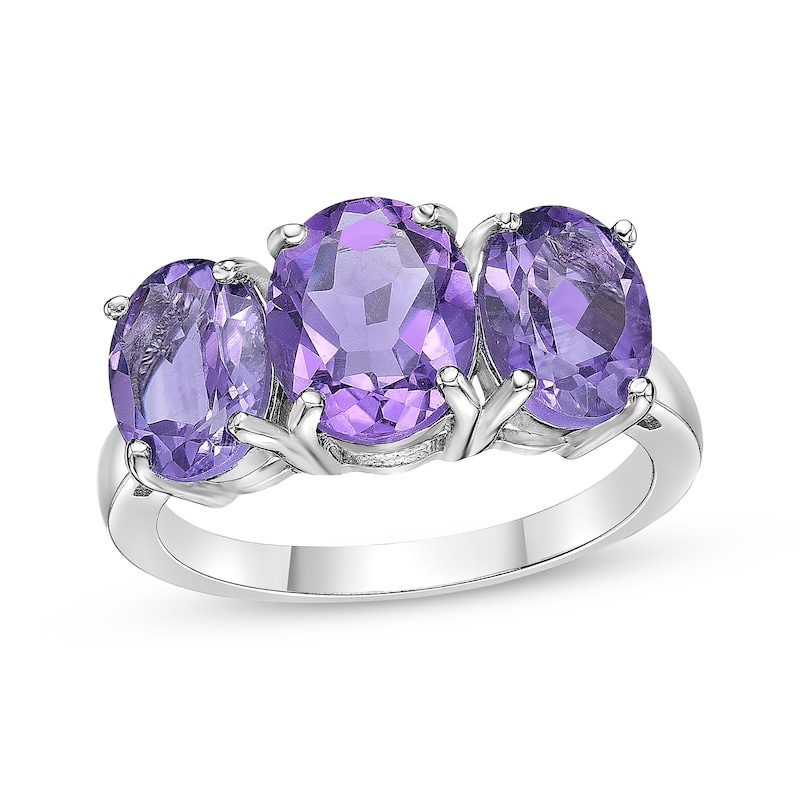 Main Image 1 of Oval-Cut Amethyst Three-Stone Ring Sterling Silver