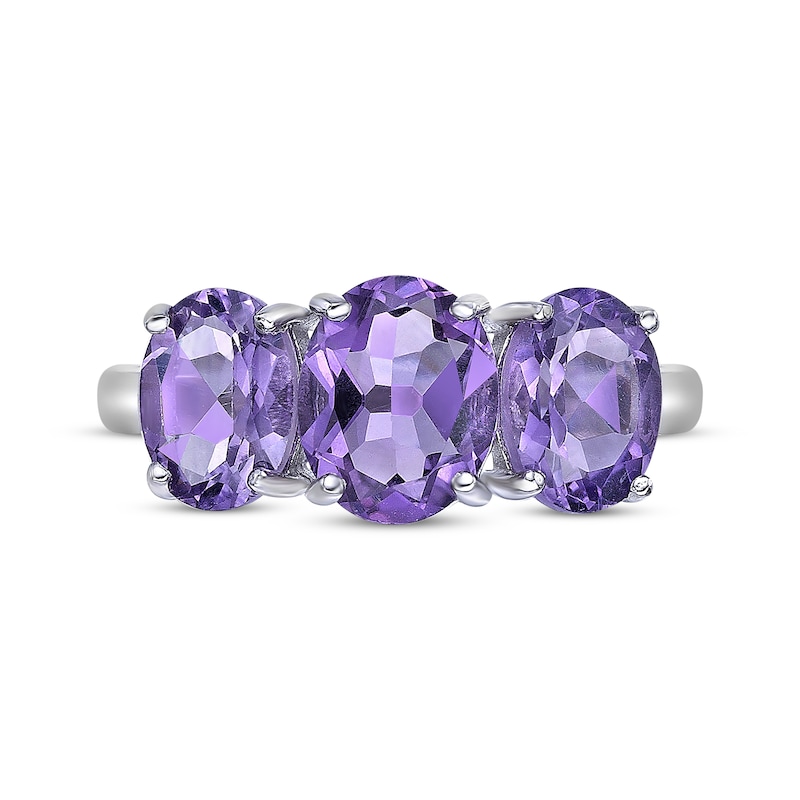 Main Image 4 of Oval-Cut Amethyst Three-Stone Ring Sterling Silver