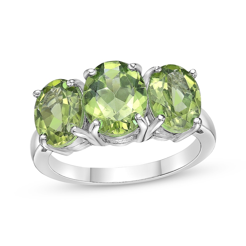 Main Image 1 of Oval-Cut Peridot Three-Stone Ring Sterling Silver