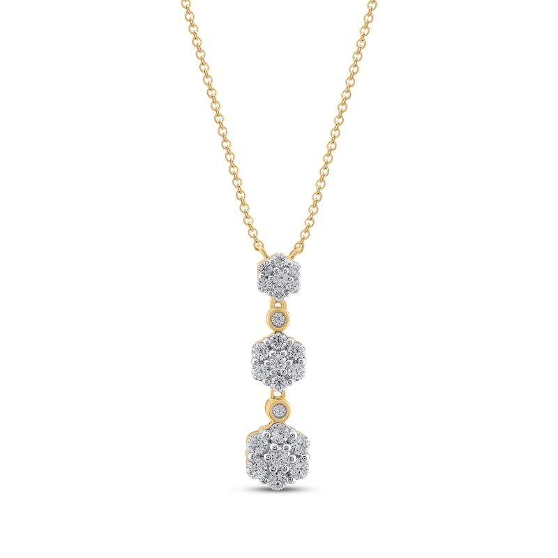 Main Image 1 of Diamond Flower Graduated Drop Necklace 1/2 ct tw 10K Yellow Gold 18&quot;