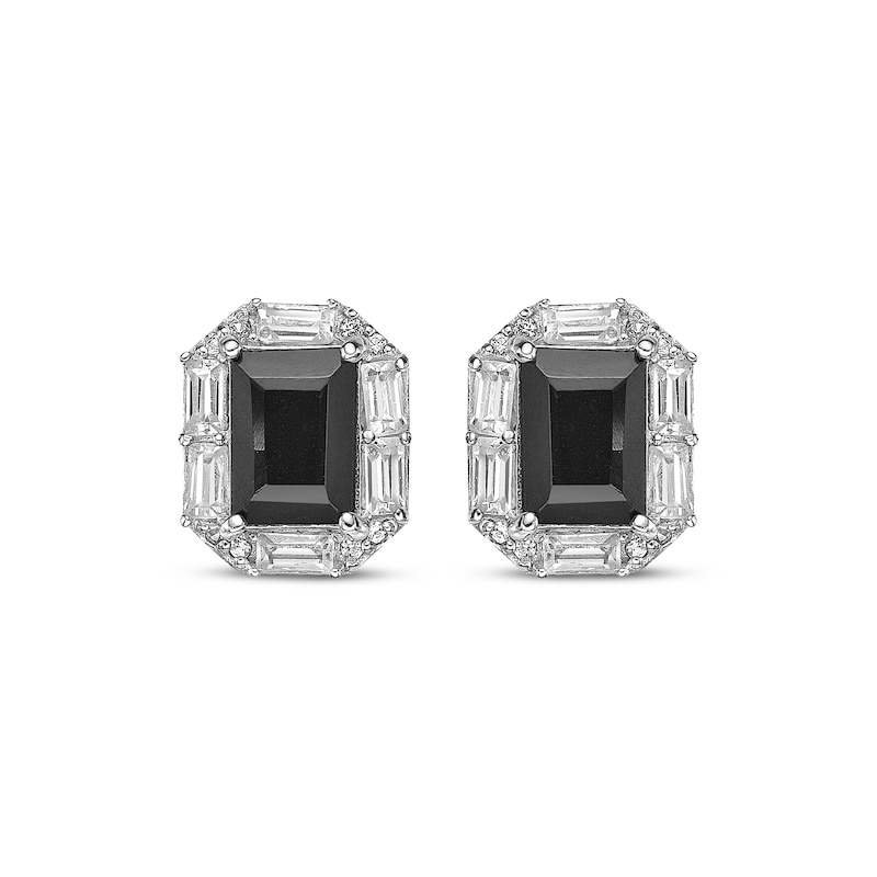 Main Image 2 of Rectangle-Cut Black Onyx & White Lab-Created Sapphire Stud Earrings Sterling Silver