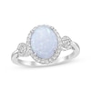 Thumbnail Image 0 of Oval-Cut Opal & White Lab-Created Sapphire Halo Loop Ring Sterling Silver