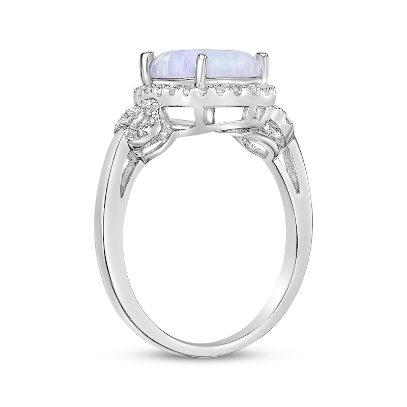 Oval-Cut Opal & White Lab-Created Sapphire Halo Loop Ring Sterling Silver