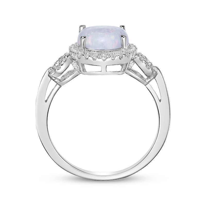 Oval-Cut Opal & White Lab-Created Sapphire Halo Loop Ring Sterling Silver