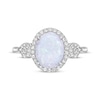 Thumbnail Image 3 of Oval-Cut Opal & White Lab-Created Sapphire Halo Loop Ring Sterling Silver