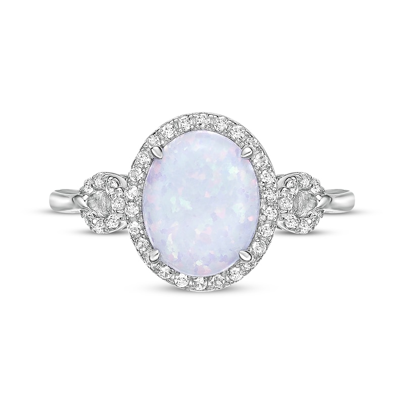 Oval-Cut Opal & White Lab-Created Sapphire Halo Loop Ring Sterling Silver