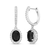 Thumbnail Image 1 of Oval-Cut Black Onyx & White Lab-Created Sapphire Dangle Hoop Earrings Sterling Silver