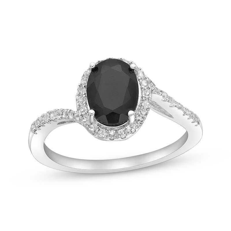 Main Image 1 of Oval-Cut Black Onyx & White Lab-Created Sapphire Ring Sterling Silver