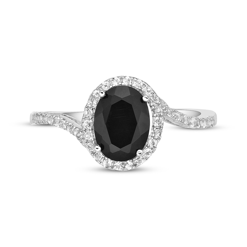 Main Image 3 of Oval-Cut Black Onyx & White Lab-Created Sapphire Ring Sterling Silver