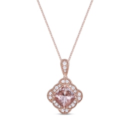 Cushion-Cut Morganite & Diamond Necklace 1/6 ct tw 10K Rose Gold 18&quot;