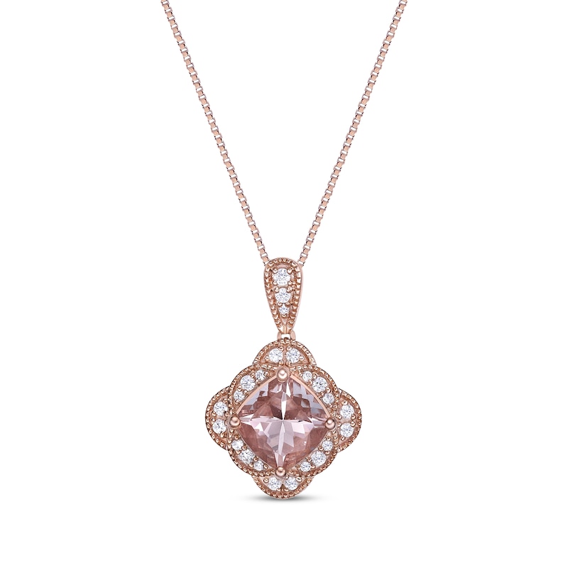 Main Image 1 of Cushion-Cut Morganite & Diamond Necklace 1/6 ct tw 10K Rose Gold 18&quot;