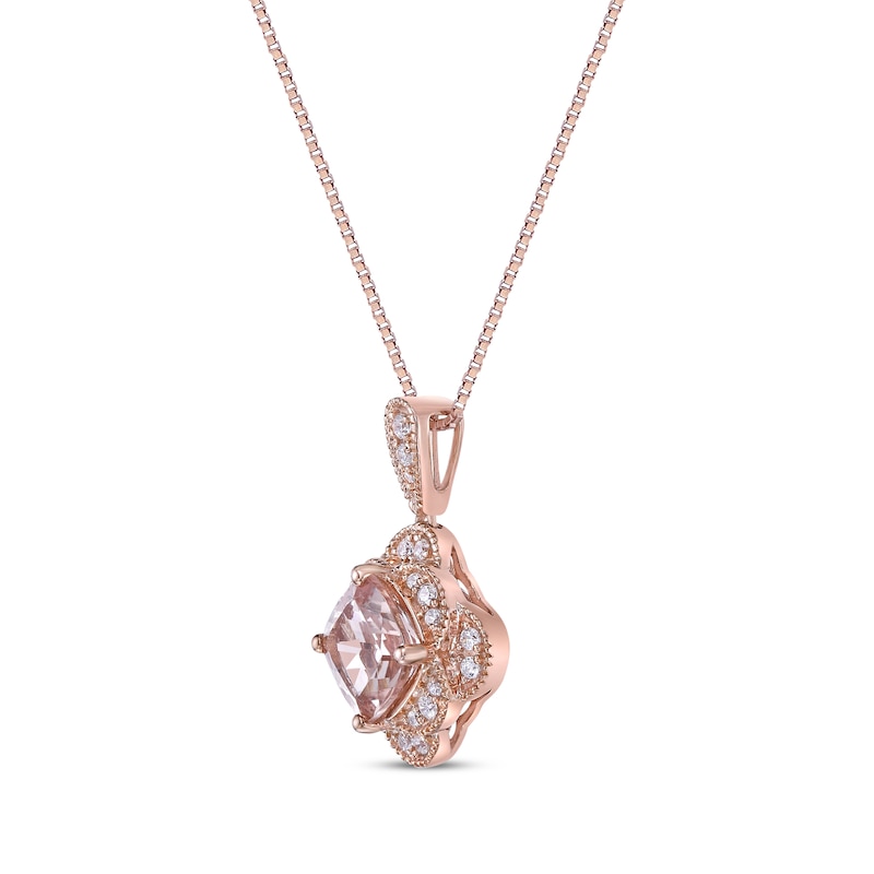 Main Image 2 of Cushion-Cut Morganite & Diamond Necklace 1/6 ct tw 10K Rose Gold 18&quot;