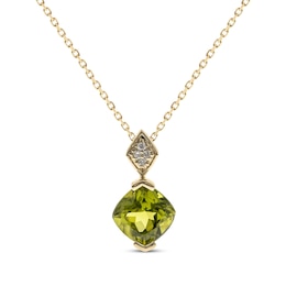 Cushion-Cut Peridot & Diamond Accent Necklace 10K Yellow Gold 18&quot;