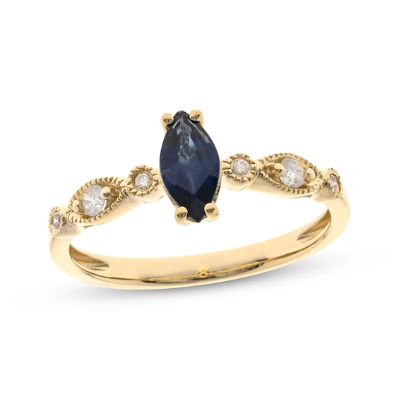 Marquise-Cut London Blue Topaz & Diamond Ring 1/10 ct tw 10K Yellow Gold