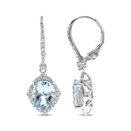 Oval-Cut Aquamarine & Diamond Dangle Earrings 1/2 ct tw 14K White Gold