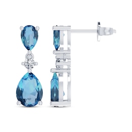 Pear-Shaped Swiss Blue Topaz & White Lab-Created Sapphire Dangle Earrings Sterling Silver