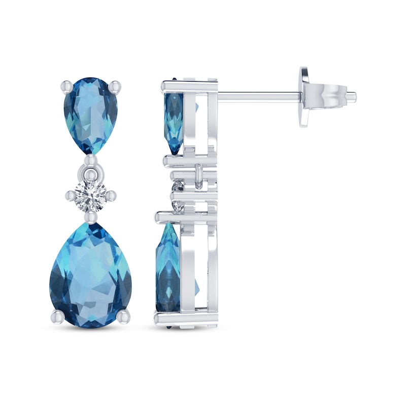 Pear-Shaped Swiss Blue Topaz & White Lab-Created Sapphire Dangle Earrings Sterling Silver