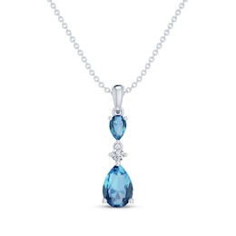 Pear-Shaped Swiss Blue Topaz & White Lab-Created Sapphire Drop Necklace Sterling Silver 18&quot;