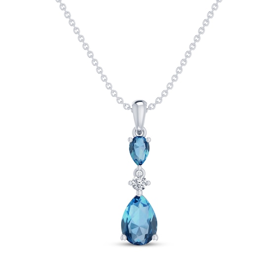 Pear-shaped Swiss Blue Topaz & White Lab-created Sapphire Drop Necklace 