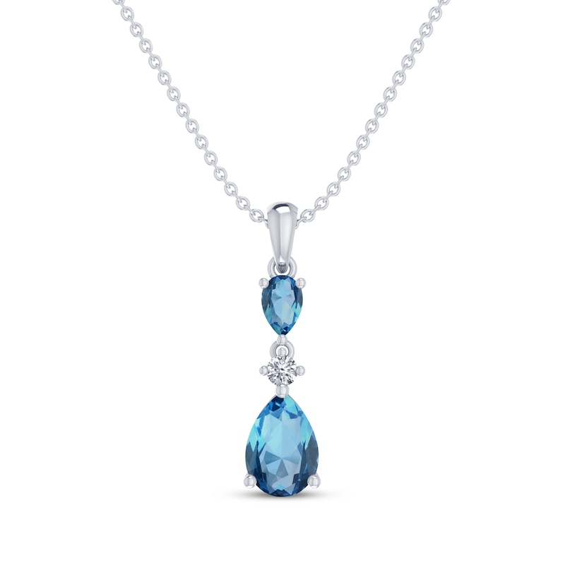 Main Image 1 of Pear-Shaped Swiss Blue Topaz & White Lab-Created Sapphire Drop Necklace Sterling Silver 18&quot;