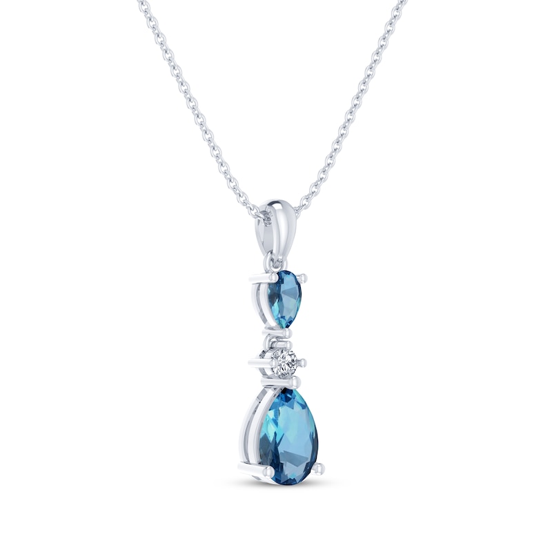 Main Image 2 of Pear-Shaped Swiss Blue Topaz & White Lab-Created Sapphire Drop Necklace Sterling Silver 18&quot;