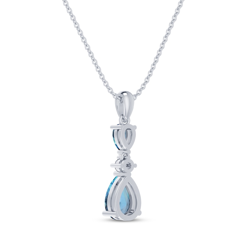 Main Image 3 of Pear-Shaped Swiss Blue Topaz & White Lab-Created Sapphire Drop Necklace Sterling Silver 18&quot;