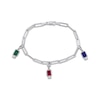 Thumbnail Image 0 of Octagon-Cut Lab-Created Emerald, Lab-Created Ruby, Blue & White Lab-Created Sapphire Bracelet Sterling Silver 7.5"