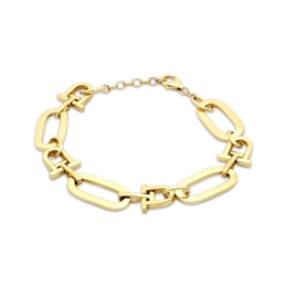 Hollow Stirrup & Oval Link Bracelet 10K Yellow Gold 8.25&quot;