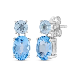 Oval-Cut Swiss Blue & Round-Cut Sky Blue Topaz Dangle Earrings Sterling Silver