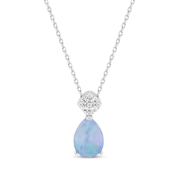 Pear-Shaped Blue Lab-Created Opal & White Lab-Created Sapphire Necklace Sterling Silver 18&quot;