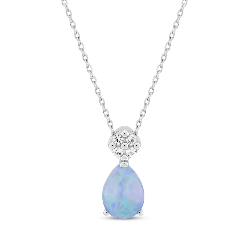 Main Image 1 of Pear-Shaped Blue Lab-Created Opal & White Lab-Created Sapphire Necklace Sterling Silver 18&quot;