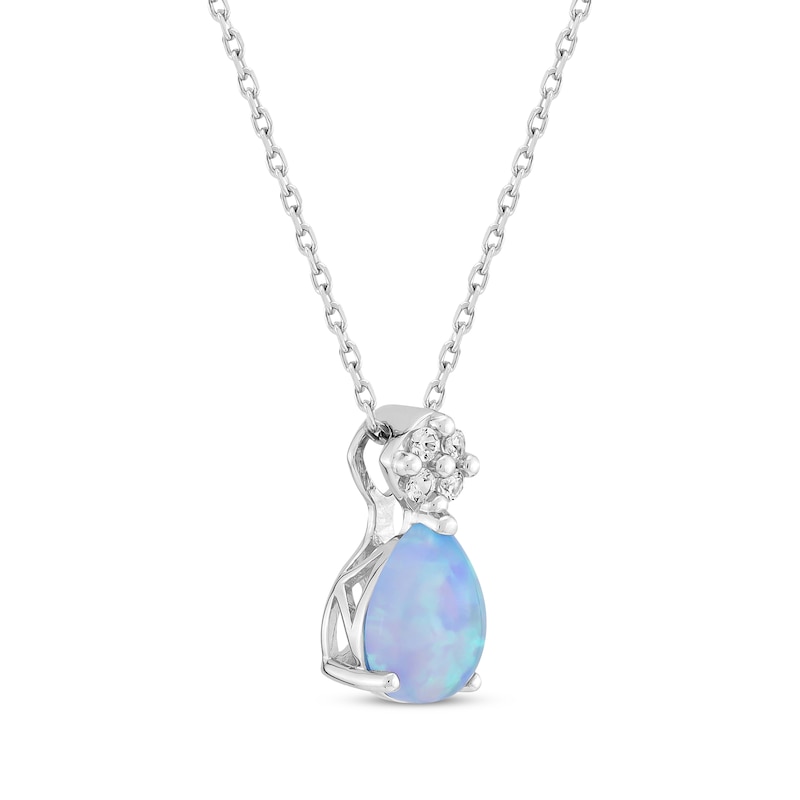 Main Image 2 of Pear-Shaped Blue Lab-Created Opal & White Lab-Created Sapphire Necklace Sterling Silver 18&quot;