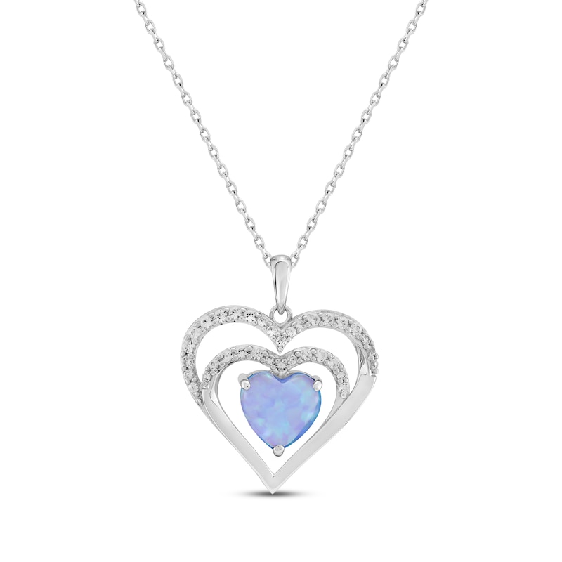 Main Image 1 of Heart-Shaped Blue Lab-Created Opal & White Lab-Created Sapphire Necklace Sterling Silver 18&quot;