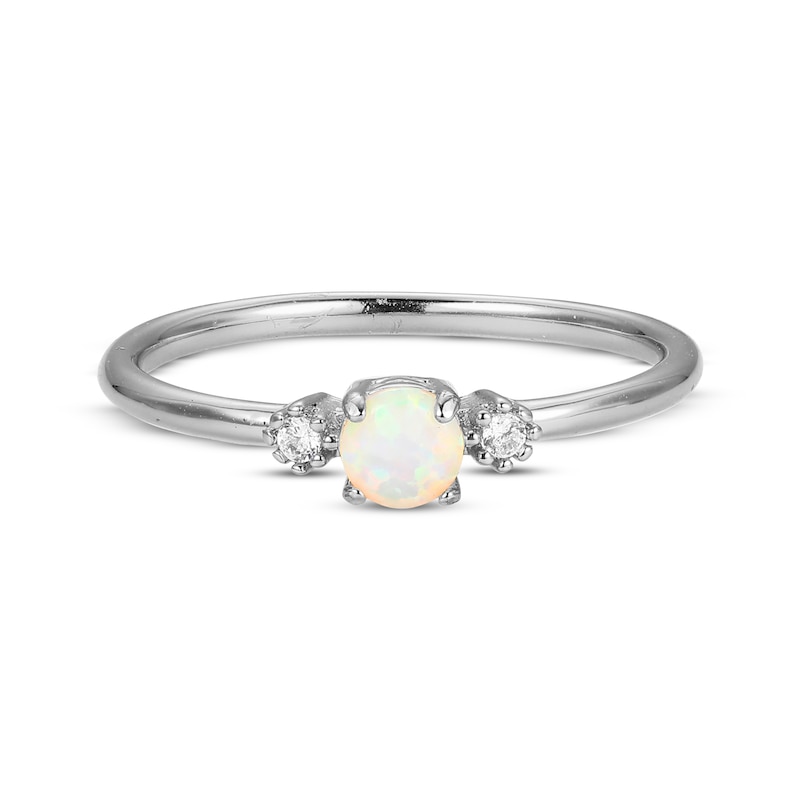 Lab-Created Opal & White Lab-Created Sapphire Stackable Ring Sterling Silver